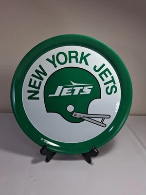 ВИНТАЖНЫЙ МЕТАЛЛИЧЕСКИЙ ПИВНОЙ ПОДНОС 1970-Х NEW YORK JETS, 14 ДЮЙМОВ - Изображение 1 из 4