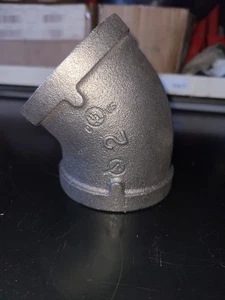 2" 150 Female NPT 45° Elbow Black Malleable Iron Pipe Fitting - Picture 1 of 4