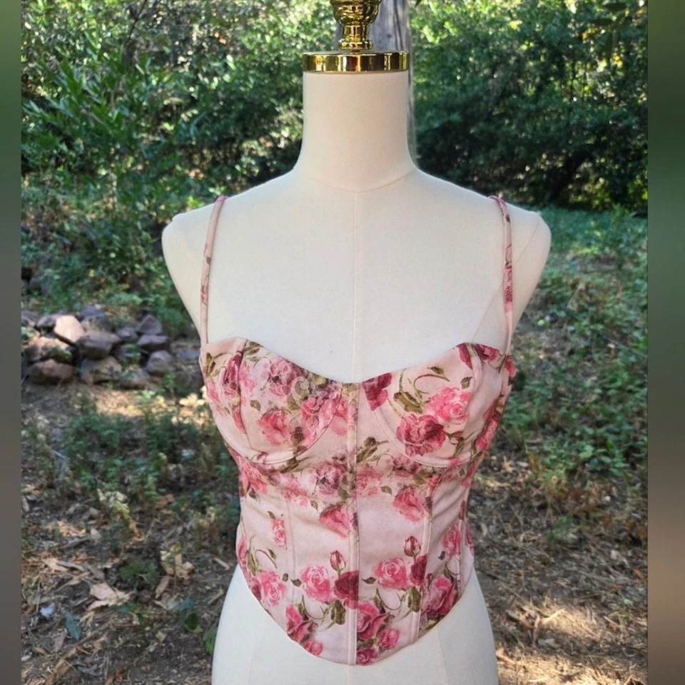 White Fox Boutique Blush Pink Floral Rose Tank Top Size Medium - Image 1 of 4