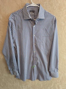 Van Heusen Flex Men 16 32/33 Dress Shirt Blue Brown Chek Regular Fit Stretch 196 - Picture 1 of 4