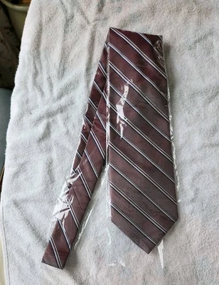 Bruno Piattelli 男式 100% 真丝领带手工制作棕色/栗色/蓝色条纹。  56 — 第 1/4 张图片