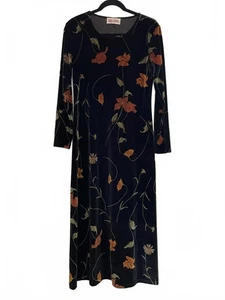 Maggy London schwarz Samt Blumen Langarm Kleid Medium - Bild 1 von 4