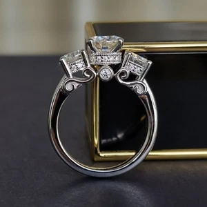 WOMENS NEW Lab Created 3 Stone Wedding Ring 14k White Gold Finish 3 CT Round Cut - Picture 1 of 7