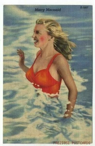 Große Curteich LEINEN BADEN SCHÖNHEIT Fröhliche Meerjungfrau 1946 Postkarte - Bild 1 von 2