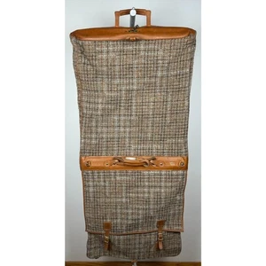Vintage Hartmann Anzug Kleider Hängetasche Lederbesatz Tweed Reise Doppelfaltung  - Bild 1 von 16