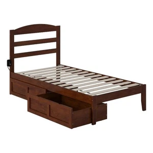 AFI Warren Solid Wood Twin Bed with 2 Storage Drawers in Walnut - Picture 1 of 14