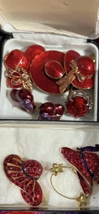 Seltene Vintage Red Hat Society Strass Brosche, Ring, Ohrringe Konvolut - Bild 1 von 1