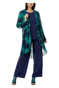 Conjunto de 3 cárdigan sin mangas y pantalón IMAN Global Chic de gasa para mujer azul marino - Imagen 1 de 1