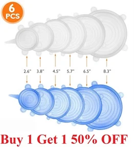 6pcs Reusable Silicone Stretch Lids Kitchen food Storage Wraps Cover Various - Picture 1 of 12