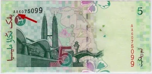 Mazuma *M1970 Malaysia Ali 10th $5 AA6075099 1st Prefix GEF-AUNC - Picture 1 of 2