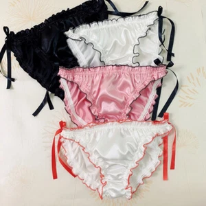 Damen Seide Satin G-String Höschen Dessous Rüschen Slip Schlüpfer Unterwäsche - Bild 1 von 21