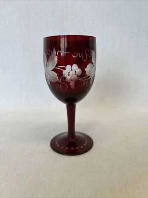 Vintage Engermann Bohemian Fine Crystal Cordial Glass Ruby Red Etched Grapes - Image 1 of 4