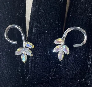 Vintage Ohrringe Strass Blatt Schraube 925 Sterling Silber - Bild 1 von 3