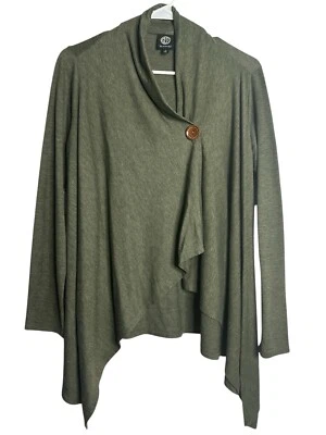 Cárdigan Bobaeu Pequeño Envolvente Botón Verde Oliva Gris Manga Larga Capa Capucha Cuello Foto 1 de 4