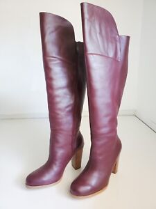 Lane Bryant Size 11 Wide Purple Midnight Rose Leather Over Knee Boots Luciana