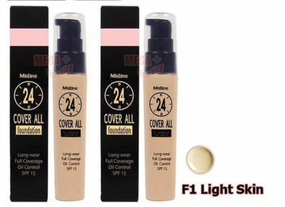 2x Mistine 24 Cover All Foundation Full Coverage Oil Control SPF 15 # Light Skin - Image 1 of 2