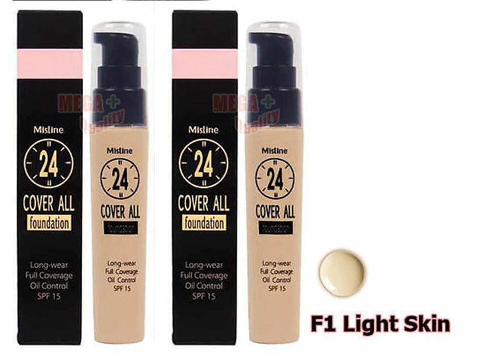 2x Mistine 24 Cover All Foundation Full Coverage Oil Control SPF 15 # Light Skin - Image 1 of 2