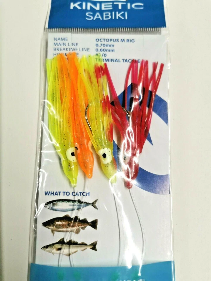 Kinetic 4Haken Oktopus System Blekksprut Maxi Rig 3/0 orange rot gelb glitter - Bild 1 von 1