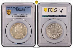 1862 British India Rupee Coin PCGS MS63 - Picture 1 of 2
