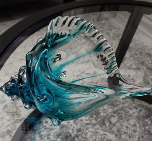 Blown Glass Conch Statues Modern Glass Art Conch Living Room Rare Decor 7.8 In - Picture 1 of 7