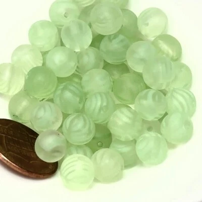Cuentas redondas de vidrio prensadas checas Druk, rayas verdes cristalinas mate 50 piezas CL078 Foto 1 de 2
