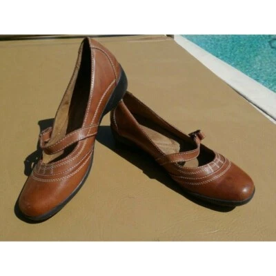 Naturalizer Shoes Mary Jane Tan Leather Low Wedge Nava 7M Comfort Cute Slip ons - Image 1 of 4