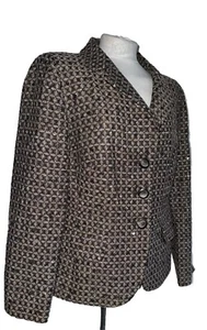 TRIXI SCHOBER JACKET BROWN WOOL SILK COLLARED SEQUIN DETAIL SIZE 16 NEW - Picture 1 of 7