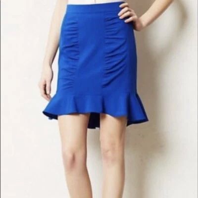 Anthropologie HD in Paris Winnow Trumpet Blue Ruffle Pencil Skirt Woman’s Size 8 - Image 1 of 4