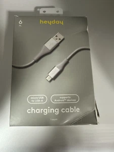 Heyday 6' Cable Gray Round Micro-USB to USB-A Fast-Charging for Android Devices - Picture 1 of 2