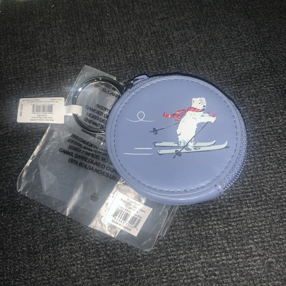 Vera Bradley Bag Charm/coin Purse Beary Merry Cool Blue Polar Bear