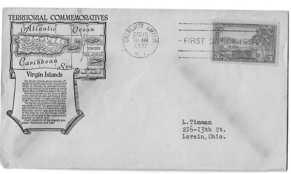 1937 FDC,  VIRGIN ISLANDS, ANDERSON - Image 1 of 1
