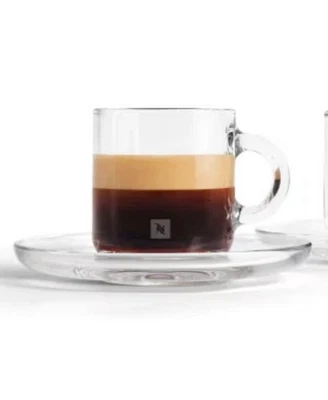 NUEVO JUEGO DE TAZAS Y PLATILLOS ESPRESSO DE VIDRIO TRANSPARENTE NESPRESSO VERTUO - HECHO EN FRANCIA Foto 1 de 4