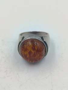 800 Silber Ring Mit Bernstein Cabochon Vintage Handarbeit - Bild 1 von 6