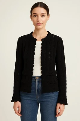 Cárdigan Suéter Oscar De La Renta S Negro Volantes Manga Larga Para Mujer’s Foto 1 de 4