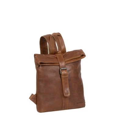 JUSTIFIED BAGS Nynke Rolltop Rucksack aus dickem, echtem Rindleder – Cityrucksack cognac braun