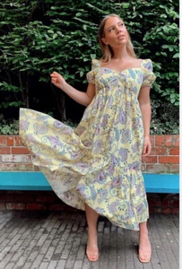 NUEVO VESTIDO ESTAMPADO ZARA MIDI CON VOLANTES MANGAS HINCHADAS AMARILLO XS-XXL 2715/578 - Imagen 1 de 6