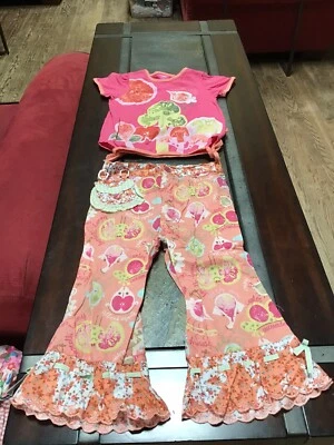 Conjunto de Top y Pantalones OILILY Niñas Pequeñas 2-3 EU-92 Frutas Verduras Patrón Usado en Excelente Condición Pavo Foto 1 de 4