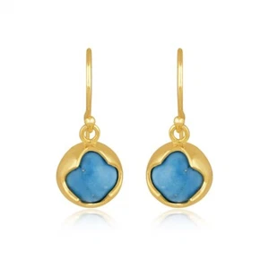 18K Yellow Gold Plated 925 Sterling Silver Turquoise Gemstone Dangle Earrings - Picture 1 of 5