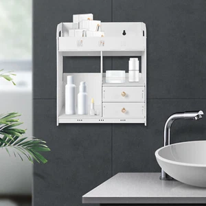 Bathroom Wall Mounted Cabinet Shelf Bedroom Kitchen 2 Drawers Storage Organizer - Picture 1 of 20