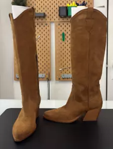 Steve Madden Women's Cognac(Brown) Suede Leather Western Knee Height Boots,Sz 36 - Picture 1 of 16