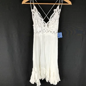 Free People FP Intimately  XS "Adella" Slip Crochet Lace Tiered Mini Dress White - Picture 1 of 17