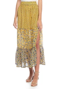 NEW FRENCH CONNECTION YELLOW BLUE FLORAL MAXI SKIRT SIZE 12 $98 - Picture 1 of 2
