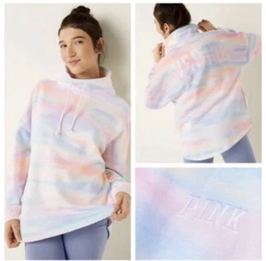 Vs Victorias Secret Pink Varsity Cowl Sweater Jacket Top White Rainbow S - Picture 1 of 11