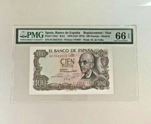 1970 Spain 100 Pesetas P-152a* "REPLACEMENT/STAR" PMG 66 EPQ - Picture 1 of 2