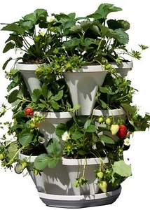 3 Tier Stackable Herb Garden Planter Set with Bottom Saucer - Stone Color - V... - Picture 1 of 8