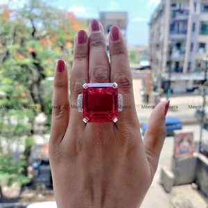 Fabulous Attractive Large Simulated Red Ruby 935 Argentium Silver Woman Ring - Picture 1 of 17