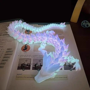 Glow in the Dark 3D Printed Articulated Crystal Dragon Fidget Toy Desk Car Decor - Picture 1 of 7