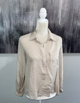 Camisa Blusa Bebe 100% Seda Manga Larga Cuello Espalda Dividida Carrera Hueso Beige XS Foto 1 de 4