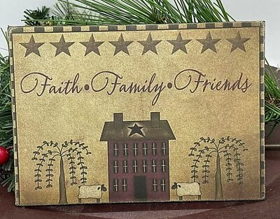 Primitive Handmade Vintage Postcard 5”x7” Canvas Plaque Faith Family Friends - Image 1 of 3