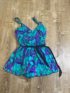 Vintage The Slim Suit Swimsuit Women 16 Blue Green Swim Dress Tie Belt Dress - Picture 1 of 9